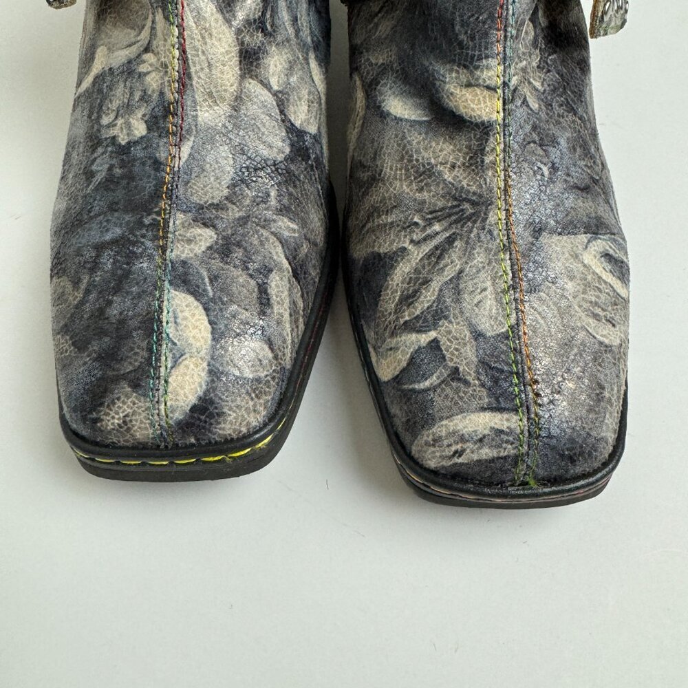 NWOT Gray Embossed Floral Buckle Leather Side Zip Loafer Bootie - Picture 5 of 14